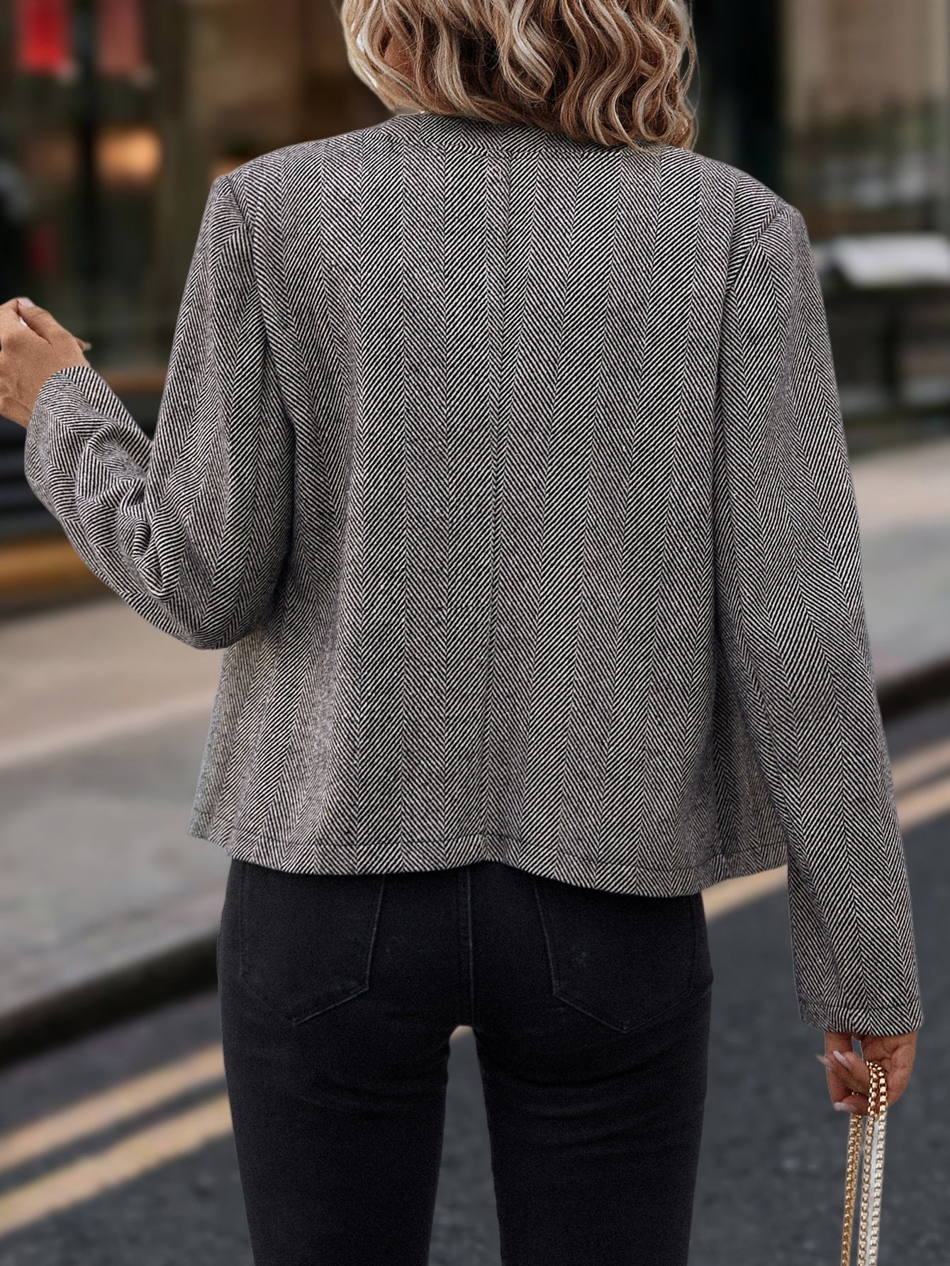 Spring And Autumn Leisure, Commuter Outfit, Herringbone Coat, Round Neck Long Sleeve Slim Jacket, Double-breasted Metal Buttons,