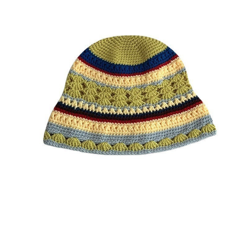 Japanese-style Retro Hollow Flower Handmade Knitted Bucket Hat Women
