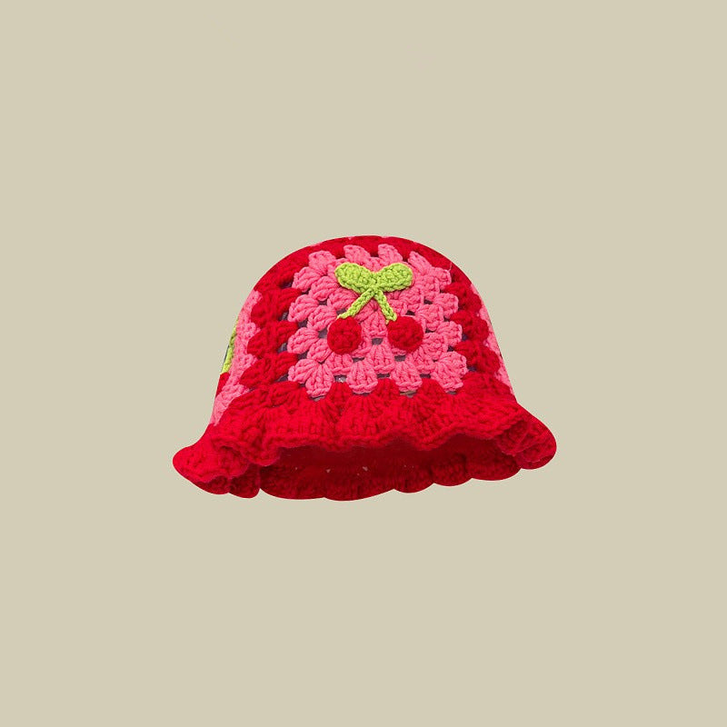 Japanese-style Retro Hollow Flower Handmade Knitted Bucket Hat Women