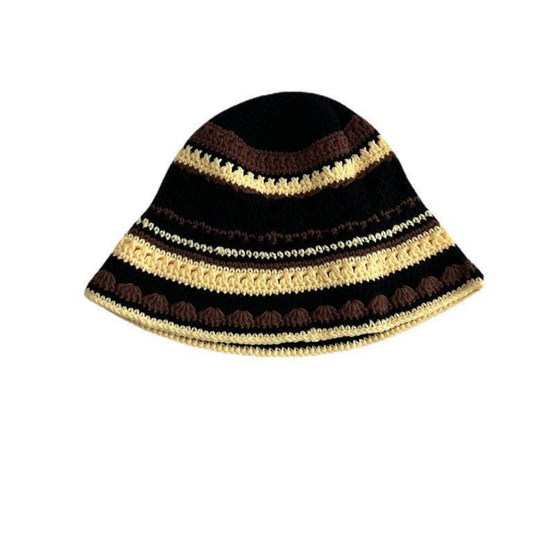 Japanese-style Retro Hollow Flower Handmade Knitted Bucket Hat Women