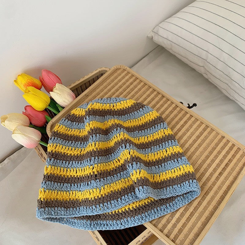 Japanese-style Retro Hollow Flower Handmade Knitted Bucket Hat Women