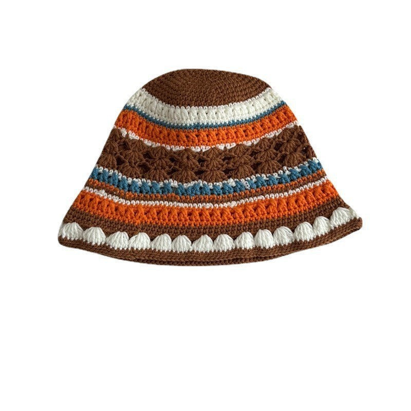 Japanese-style Retro Hollow Flower Handmade Knitted Bucket Hat Women