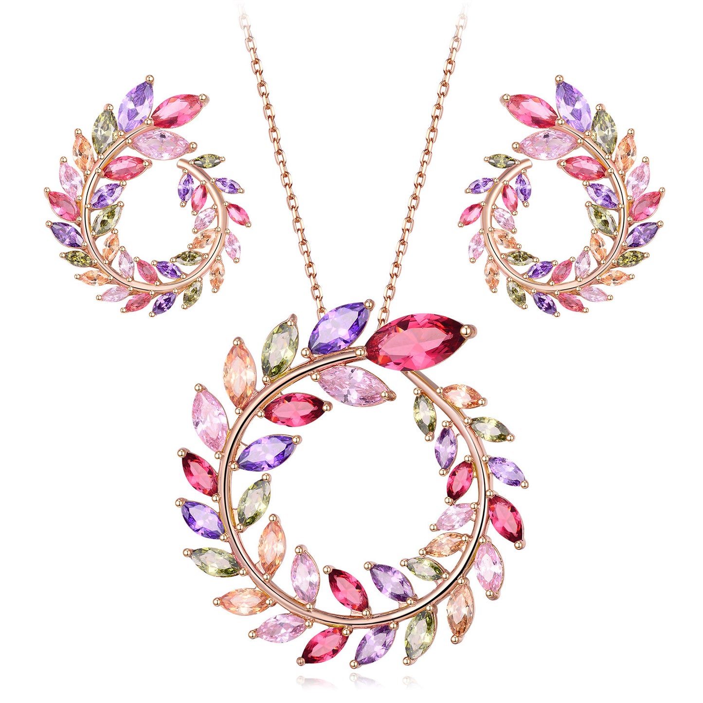 18K Real Gold Handmade Inlaid Colorful Garland Shape Earrings