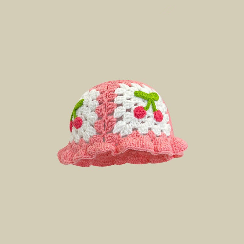 Japanese-style Retro Hollow Flower Handmade Knitted Bucket Hat Women