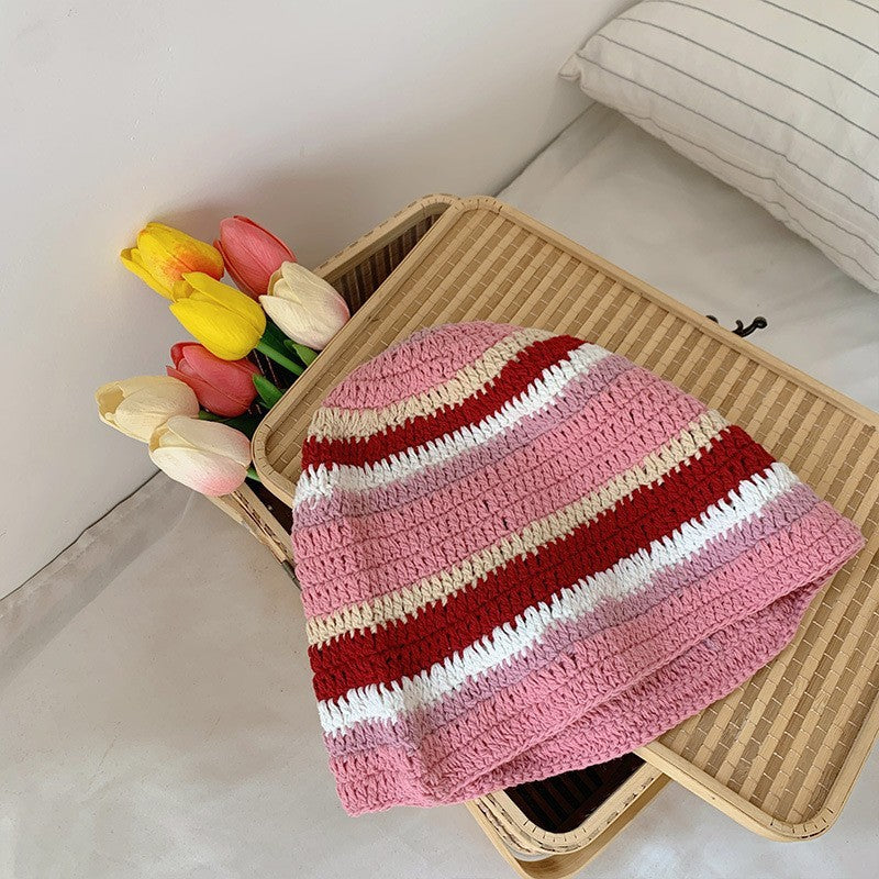 Japanese-style Retro Hollow Flower Handmade Knitted Bucket Hat Women