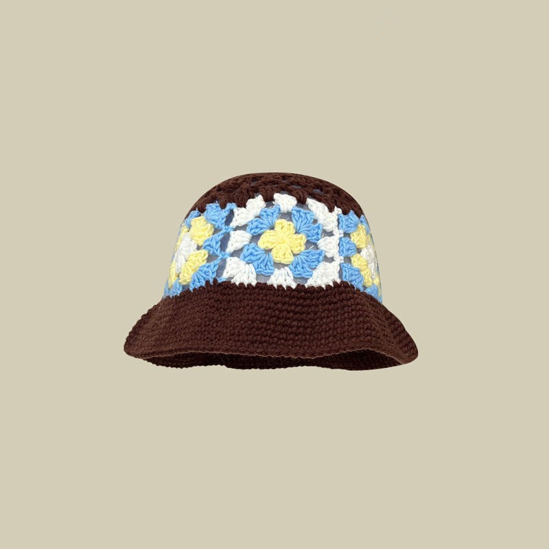 Japanese-style Retro Hollow Flower Handmade Knitted Bucket Hat Women