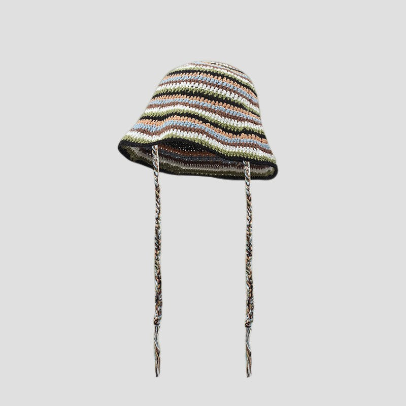 Japanese-style Retro Hollow Flower Handmade Knitted Bucket Hat Women