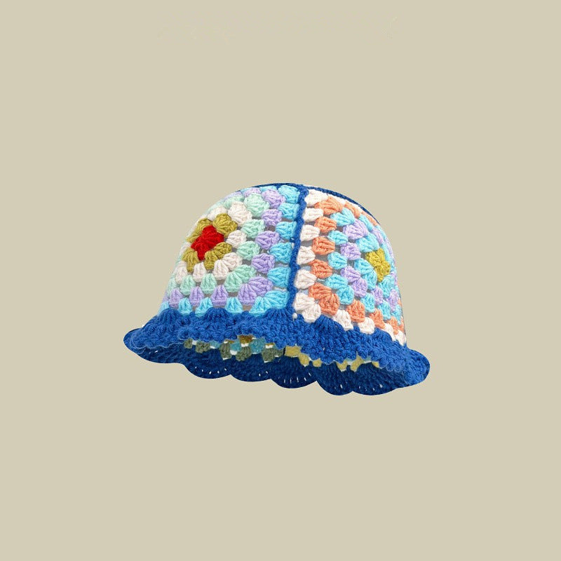 Japanese-style Retro Hollow Flower Handmade Knitted Bucket Hat Women