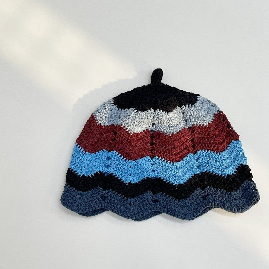Japanese-style Retro Hollow Flower Handmade Knitted Bucket Hat Women