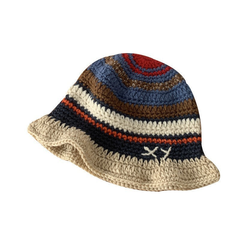 Japanese-style Retro Hollow Flower Handmade Knitted Bucket Hat Women