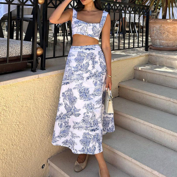 Tank Top Hip Wrap Half Skirt Fashionable And Stylish Two-piece Set