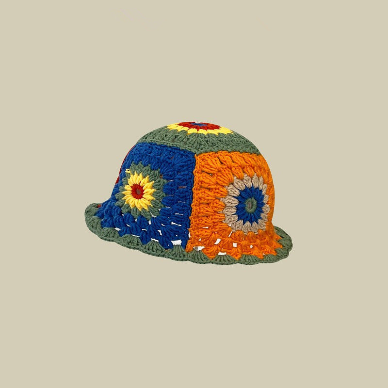 Japanese-style Retro Hollow Flower Handmade Knitted Bucket Hat Women