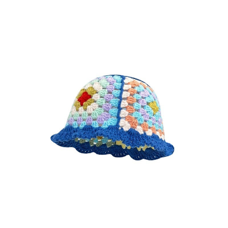 Japanese-style Retro Hollow Flower Handmade Knitted Bucket Hat Women