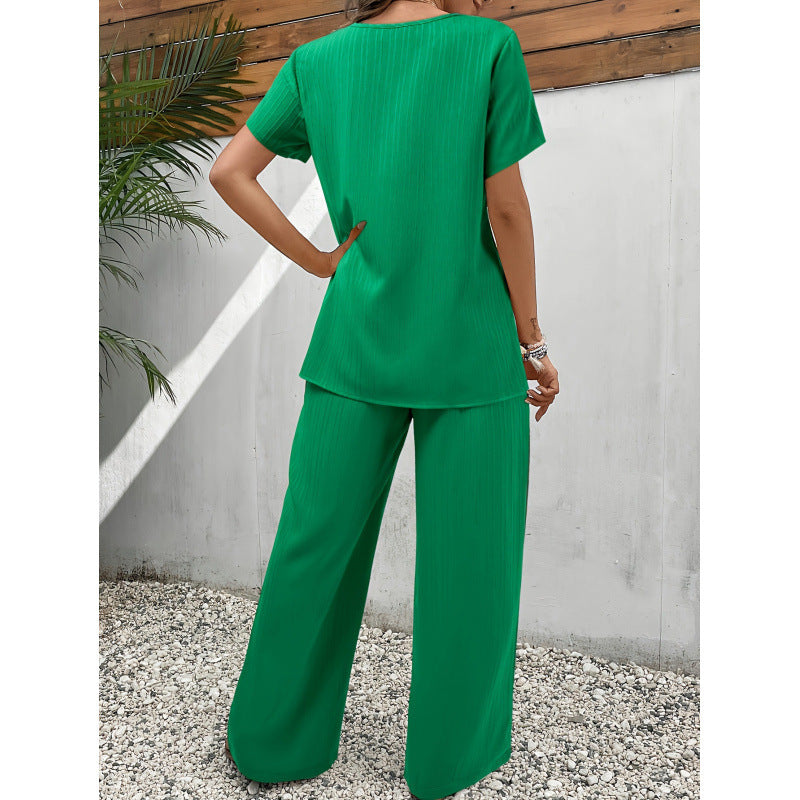 Two-piece Short Sleeve Pullover Round Neck Loose Casual Irregular
