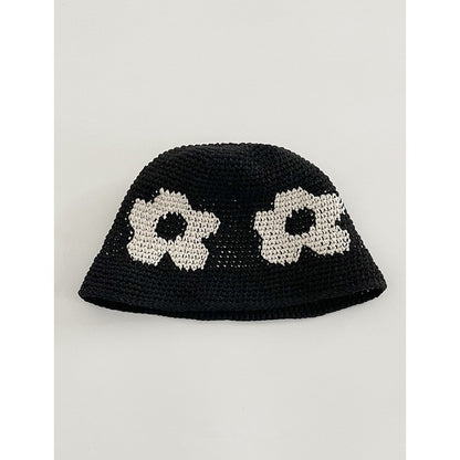 Japanese-style Retro Hollow Flower Handmade Knitted Bucket Hat Women