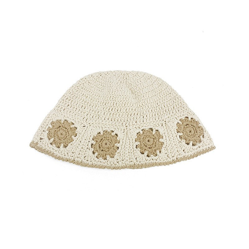 Japanese-style Retro Hollow Flower Handmade Knitted Bucket Hat Women