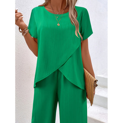 Two-piece Short Sleeve Pullover Round Neck Loose Casual Irregular