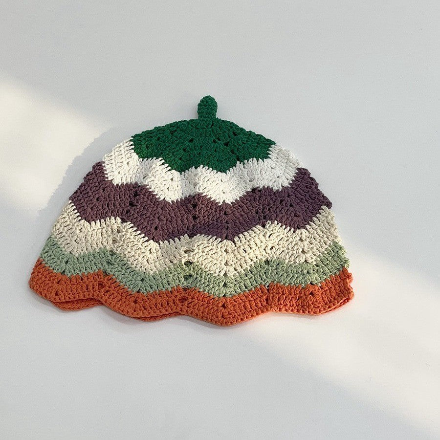 Japanese-style Retro Hollow Flower Handmade Knitted Bucket Hat Women