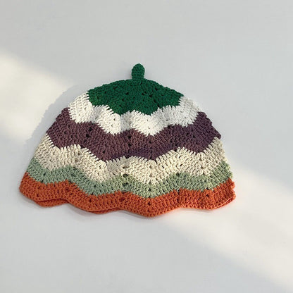 Japanese-style Retro Hollow Flower Handmade Knitted Bucket Hat Women