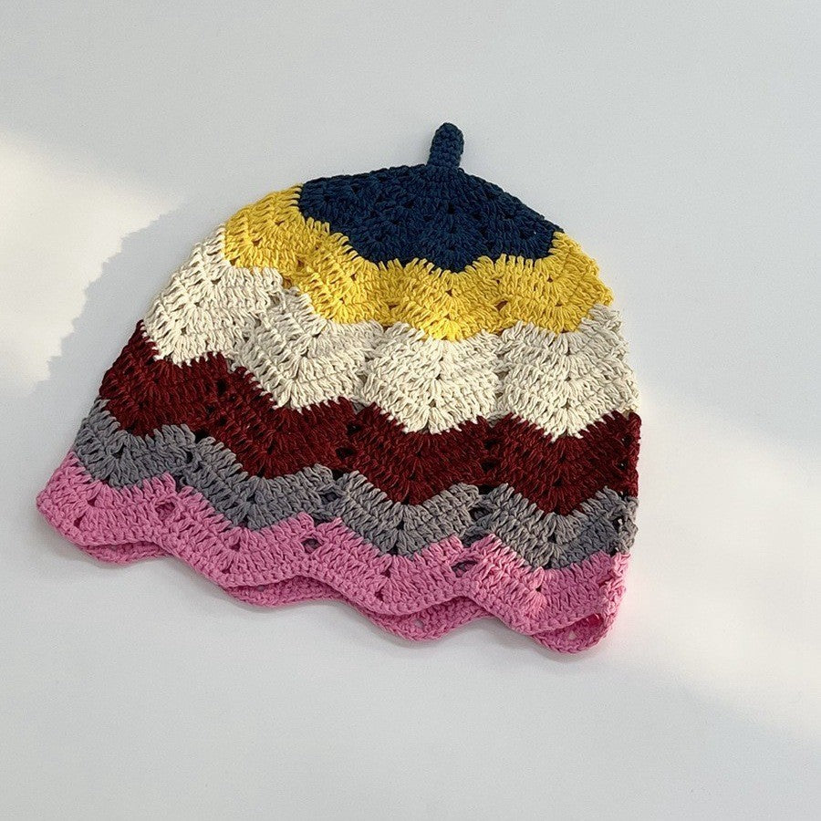 Japanese-style Retro Hollow Flower Handmade Knitted Bucket Hat Women