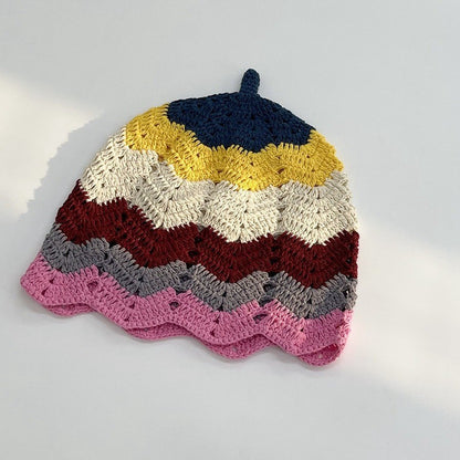 Japanese-style Retro Hollow Flower Handmade Knitted Bucket Hat Women
