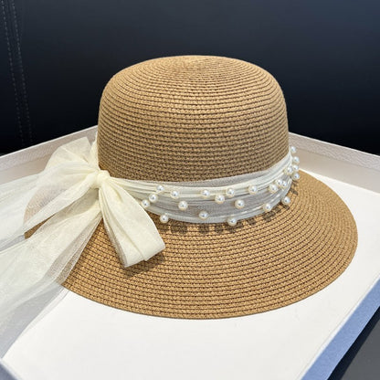 Braided Pearl Mesh Sunshade Straw Hat