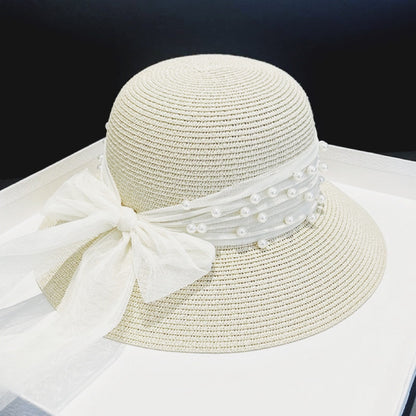Braided Pearl Mesh Sunshade Straw Hat