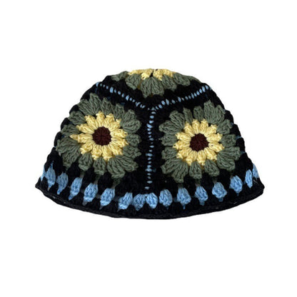 Japanese-style Retro Hollow Flower Handmade Knitted Bucket Hat Women
