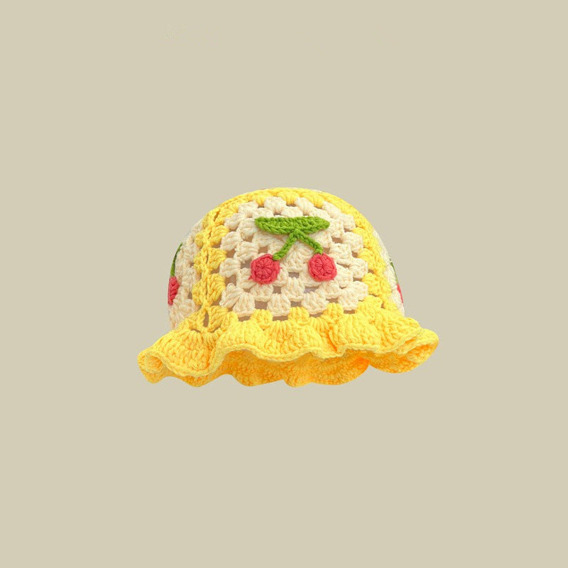 Japanese-style Retro Hollow Flower Handmade Knitted Bucket Hat Women