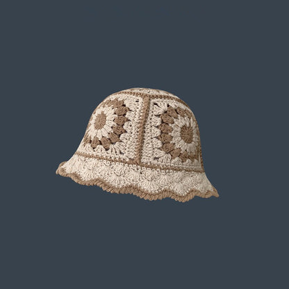 Japanese-style Retro Hollow Flower Handmade Knitted Bucket Hat Women