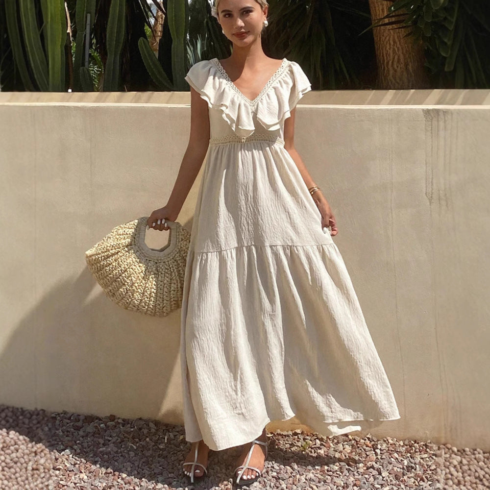 Summer New European And American Flying Sleeves Loose V-neck Dress Women