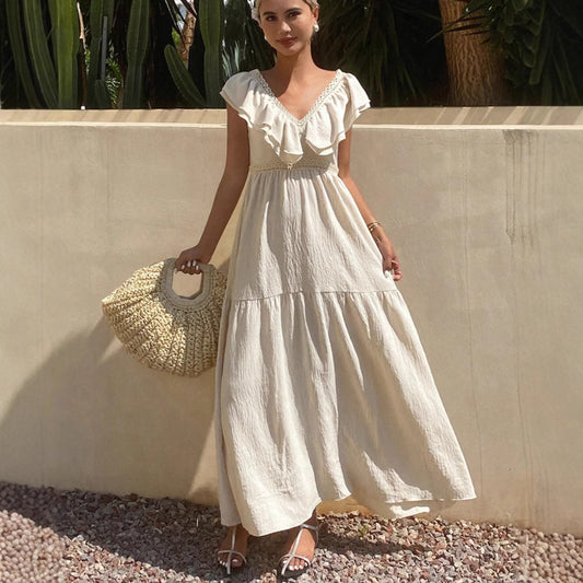 Summer New European And American Flying Sleeves Loose V-neck Dress Women