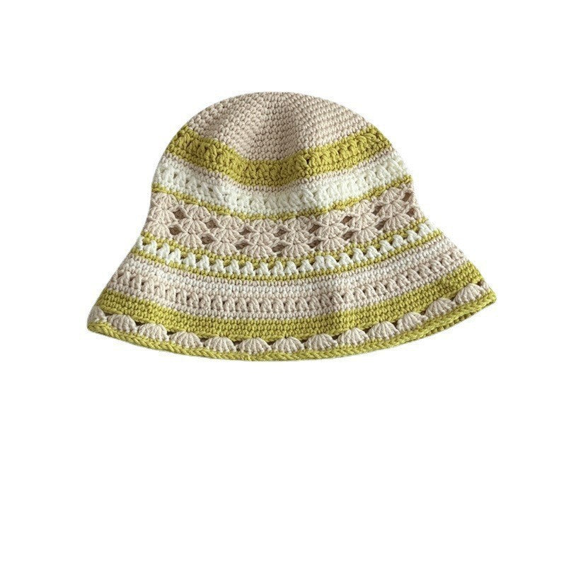 Japanese-style Retro Hollow Flower Handmade Knitted Bucket Hat Women