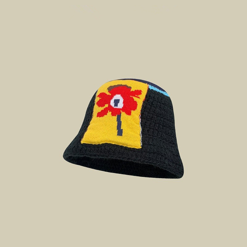 Japanese-style Retro Hollow Flower Handmade Knitted Bucket Hat Women