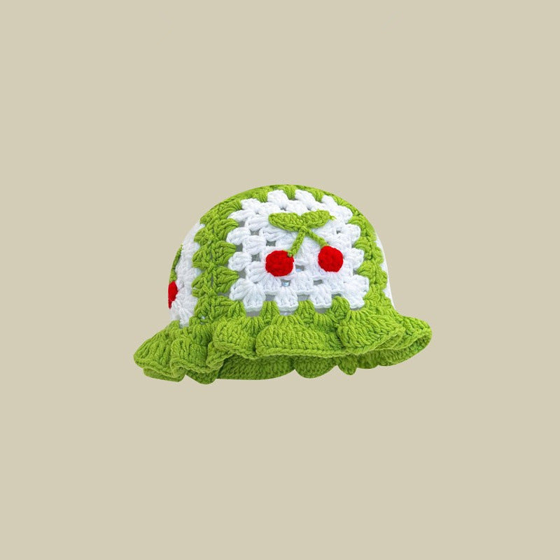 Japanese-style Retro Hollow Flower Handmade Knitted Bucket Hat Women