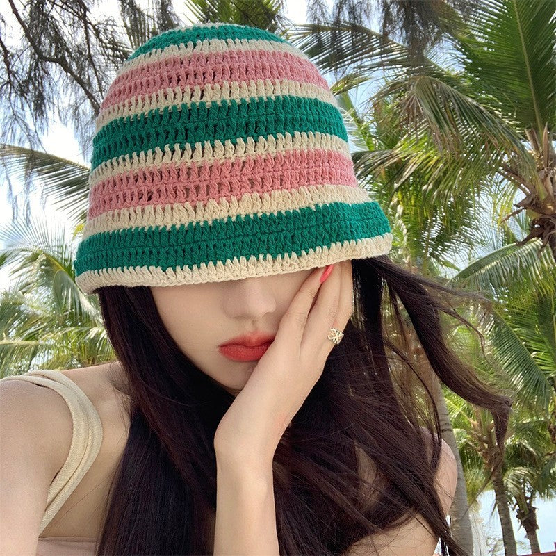 Japanese-style Retro Hollow Flower Handmade Knitted Bucket Hat Women