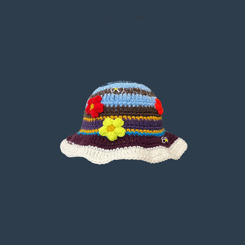 Japanese-style Retro Hollow Flower Handmade Knitted Bucket Hat Women