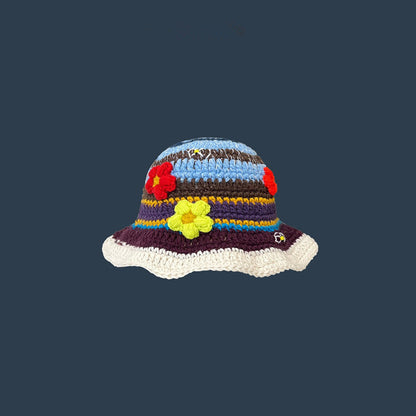 Japanese-style Retro Hollow Flower Handmade Knitted Bucket Hat Women