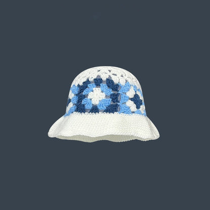 Japanese-style Retro Hollow Flower Handmade Knitted Bucket Hat Women