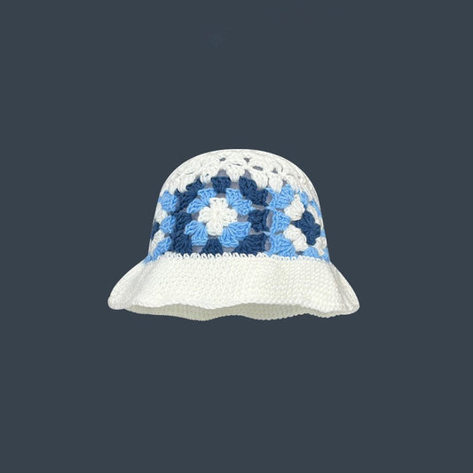 Japanese-style Retro Hollow Flower Handmade Knitted Bucket Hat Women