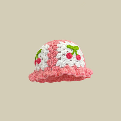 Japanese-style Retro Hollow Flower Handmade Knitted Bucket Hat Women