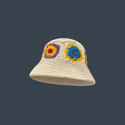 Japanese-style Retro Hollow Flower Handmade Knitted Bucket Hat Women