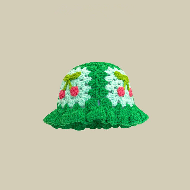 Japanese-style Retro Hollow Flower Handmade Knitted Bucket Hat Women