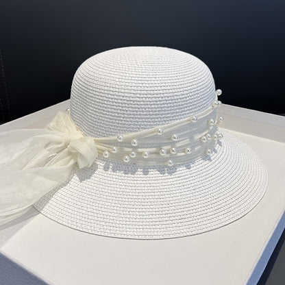 Braided Pearl Mesh Sunshade Straw Hat