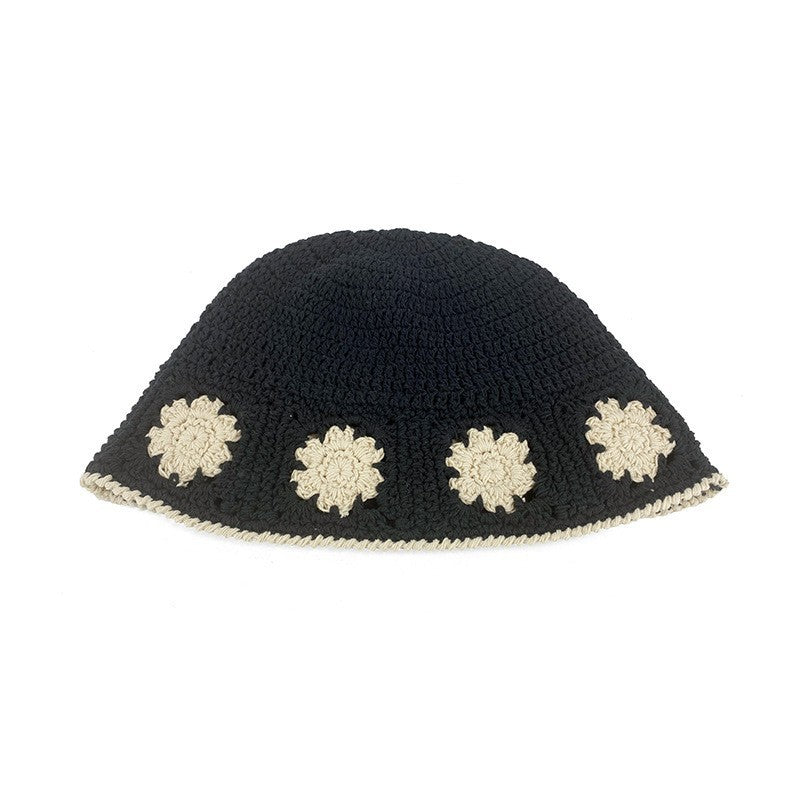Japanese-style Retro Hollow Flower Handmade Knitted Bucket Hat Women