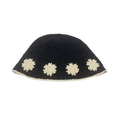Japanese-style Retro Hollow Flower Handmade Knitted Bucket Hat Women