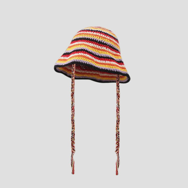 Japanese-style Retro Hollow Flower Handmade Knitted Bucket Hat Women