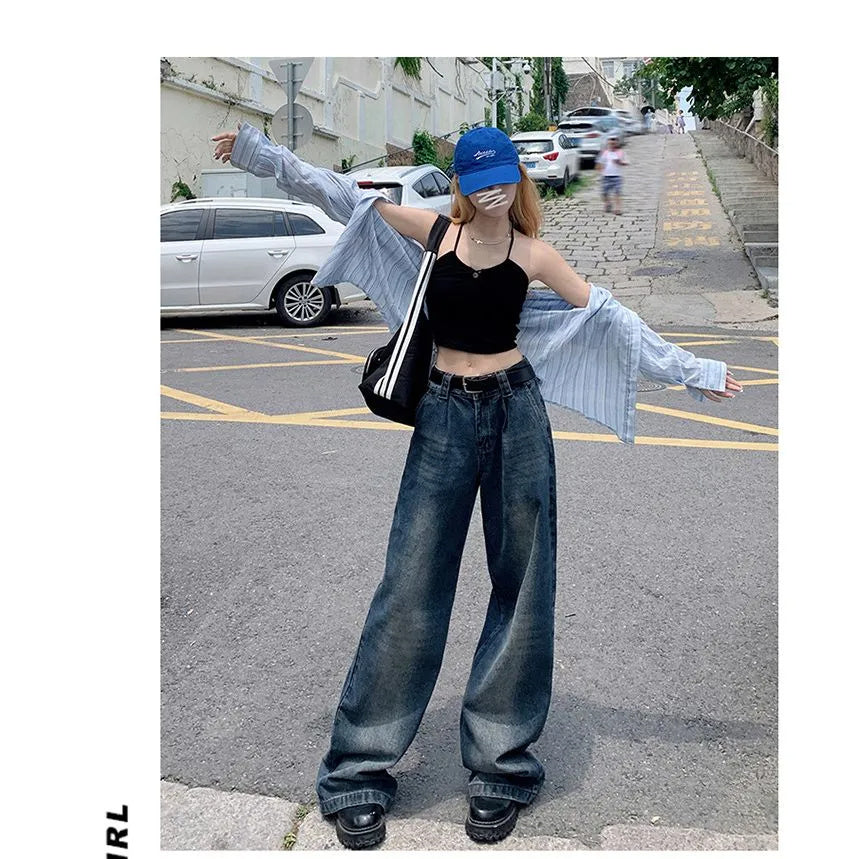 Mid-rise Washed Wide-leg Jeans