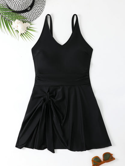 Solid Color Dress Style Women's Plus-sized Swimsuit