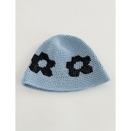Japanese-style Retro Hollow Flower Handmade Knitted Bucket Hat Women